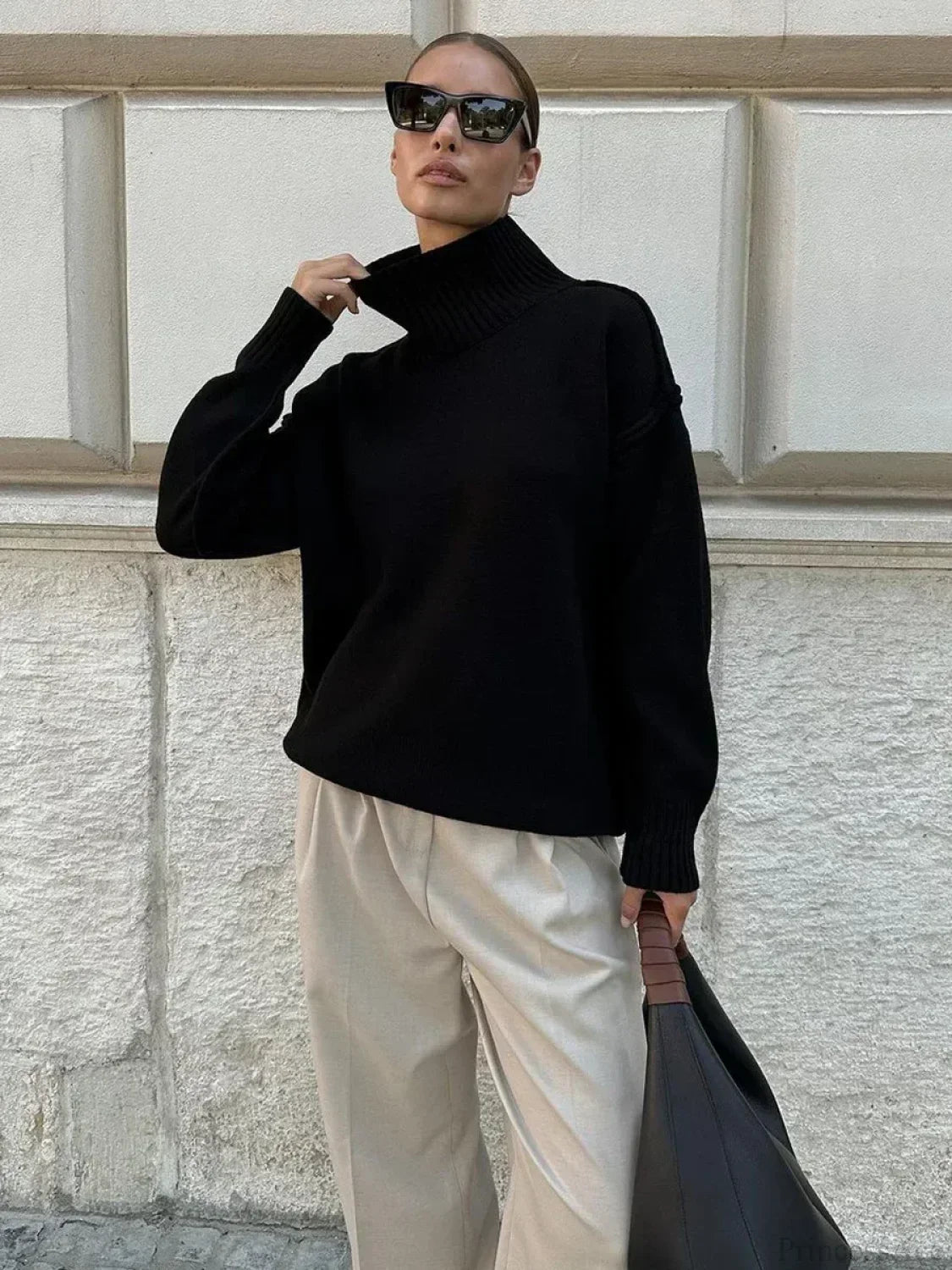 Solid Color Turtleneck Thick Loose Sweater image 5