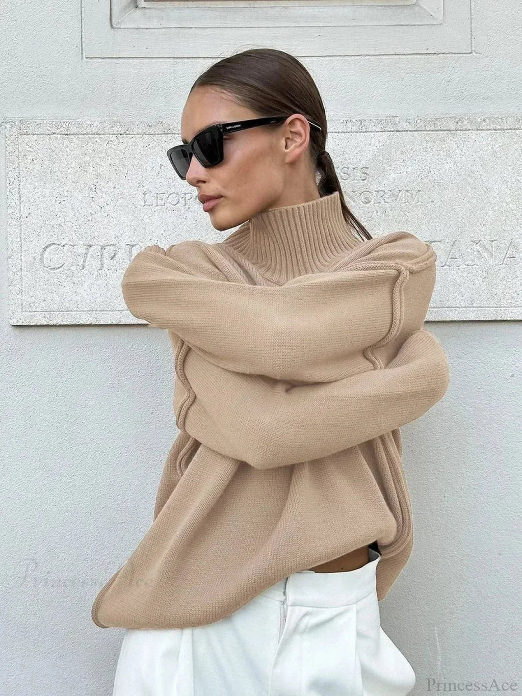 Solid Color Turtleneck Thick Loose Sweater image 4
