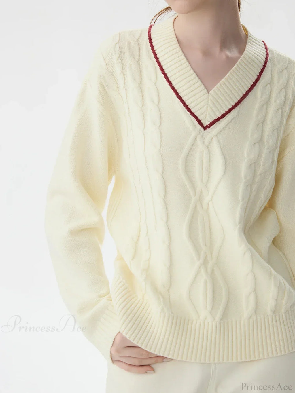 Solid Color Twisted Flower Pullover Sweater image 3