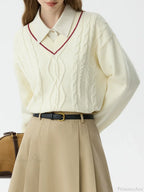 Solid Color Twisted Flower Pullover Sweater image 2