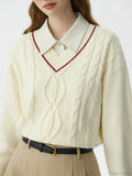 Solid Color Twisted Flower Pullover Sweater image 1