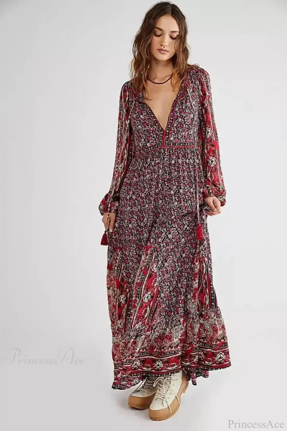 Solid Color V-neck Flare Sleeve Summer Boho Dress image 4