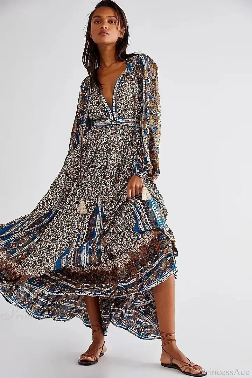 Solid Color V-neck Flare Sleeve Summer Boho Dress image 5
