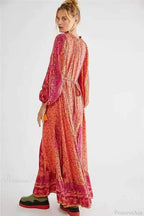 Solid Color V-neck Flare Sleeve Summer Boho Dress image 2