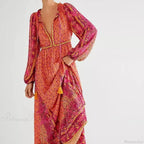 Solid Color V-neck Flare Sleeve Summer Boho Dress image 3