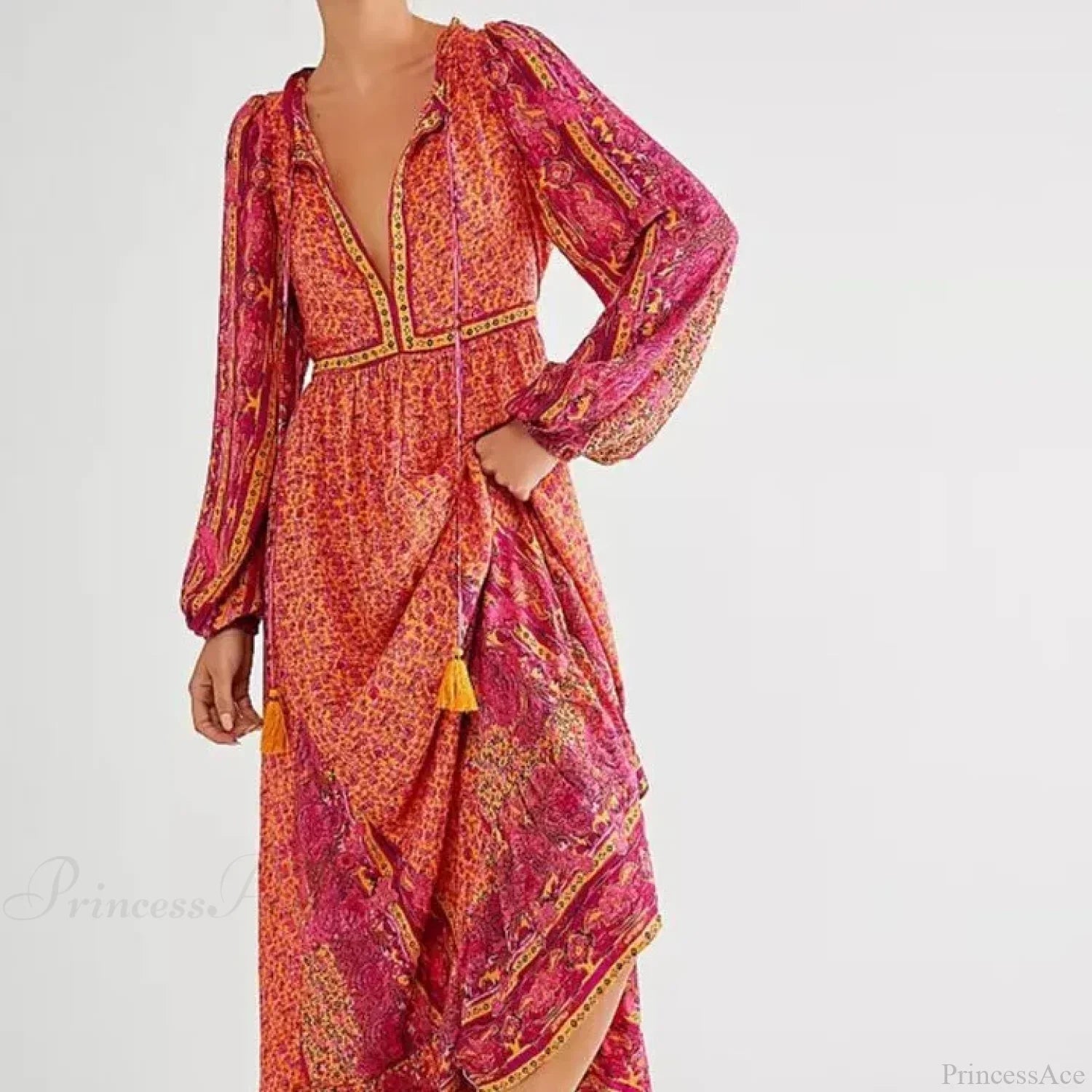 Solid Color V-neck Flare Sleeve Summer Boho Dress image 3