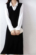 Solid Color Wool Tank Dress with V Neck image 3