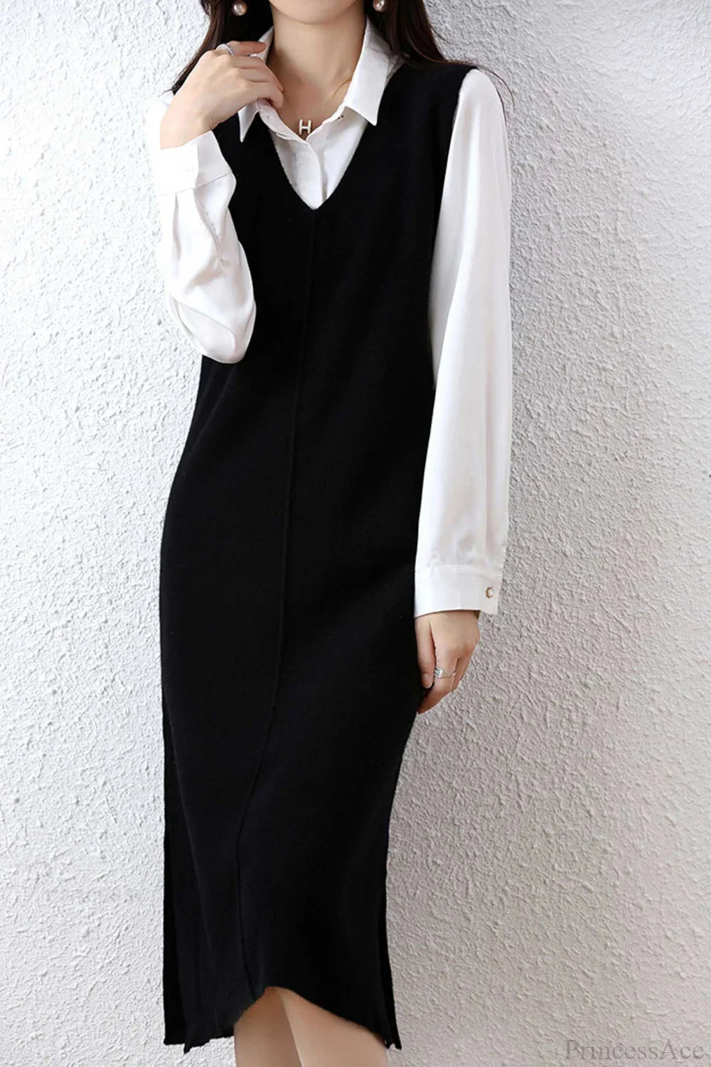 Solid Color Wool Tank Dress with V Neck image 4