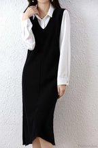 Solid Color Wool Tank Dress with V Neck image 4