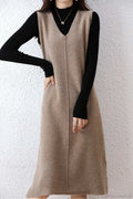 Solid Color Wool Tank Dress with V Neck image 1