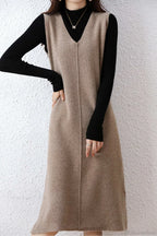 Solid Color Wool Tank Dress with V Neck image 1
