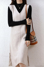 Solid Color Wool Tank Dress with V Neck image 5