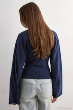 Solid Crew Neck Wide Sleeve Waist Cinched Long Sleeve Tee image 9