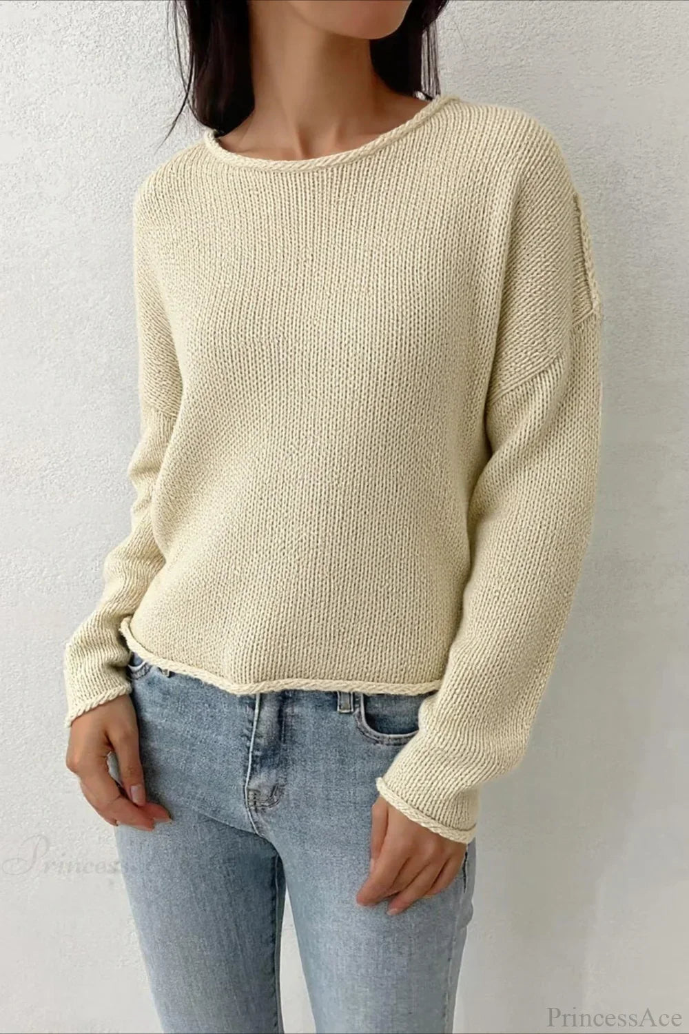 Solid Crewneck Long Sleeve Sweater image 5