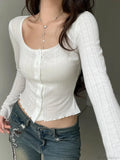 Solid Cropped Slim Square Collar Long Sleeve Knit Top image 1