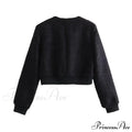 Solid Cropped Tweed Buttoned Round Neck Long Sleeve Short Autumn Stylish Chic Coat image 5