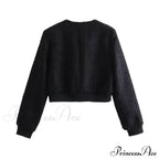 Solid Cropped Tweed Buttoned Round Neck Long Sleeve Short Autumn Stylish Chic Coat image 5