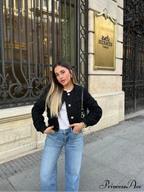 Solid Cropped Tweed Buttoned Round Neck Long Sleeve Short Autumn Stylish Chic Coat image 4