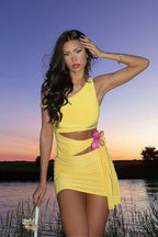 Solid Cutout Bow Tie One Shoulder Mini Dress image 3