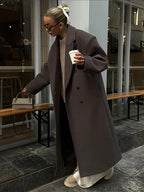 Solid Double-Breasted Turn-Down Overcoat image 4