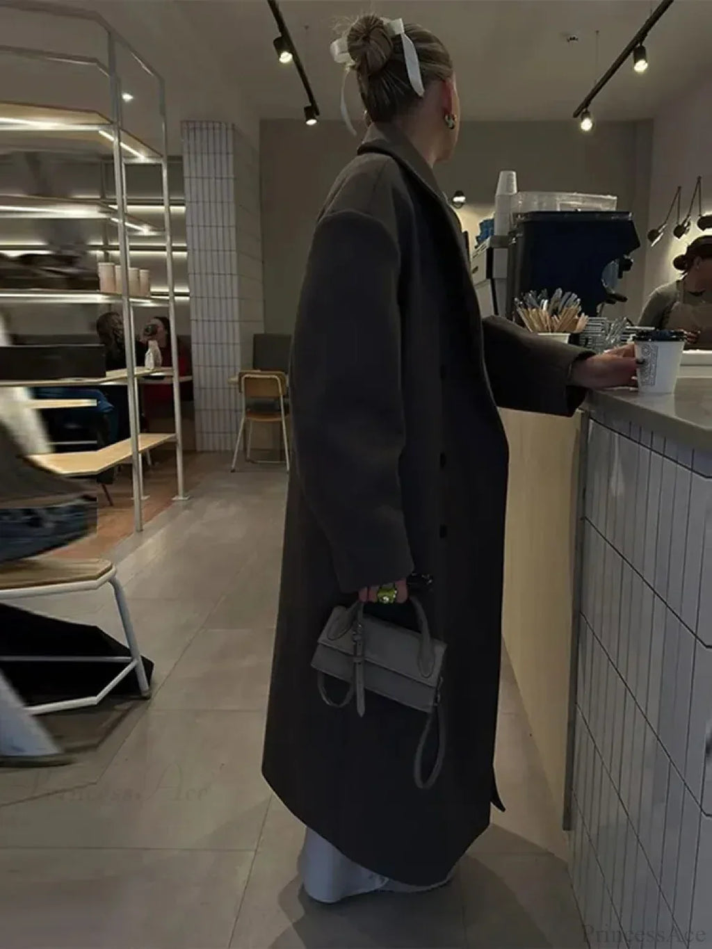 Solid Double-Breasted Turn-Down Overcoat image 2