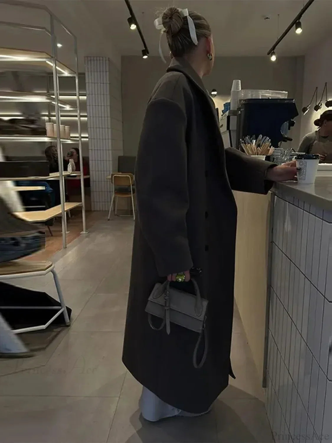 Solid Double-Breasted Turn-Down Overcoat image 2