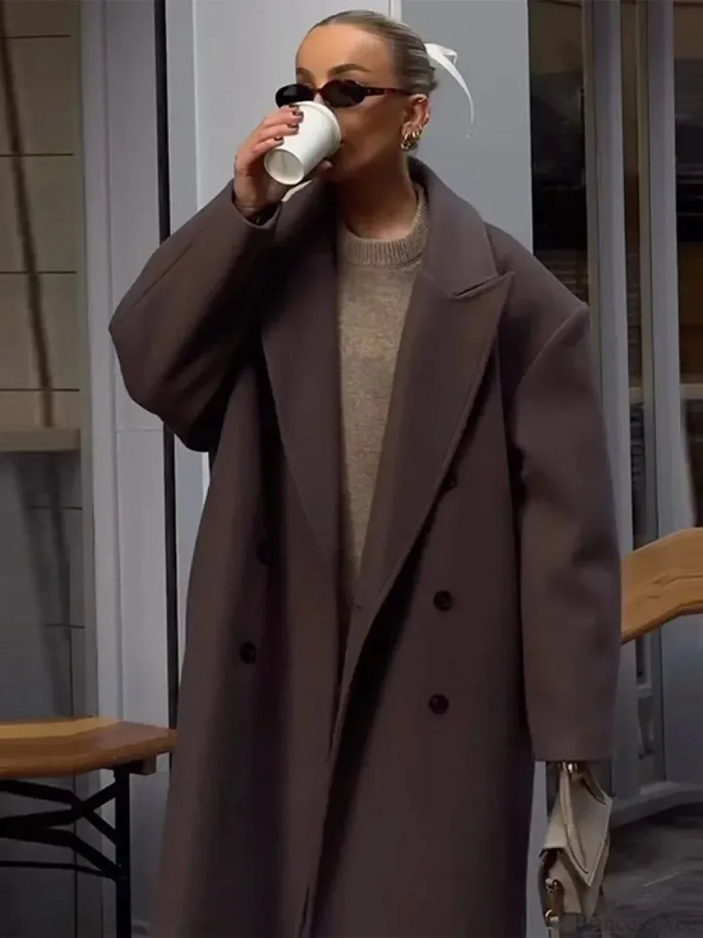 Solid Double-Breasted Turn-Down Overcoat image 3