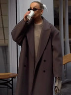 Solid Double-Breasted Turn-Down Overcoat image 3