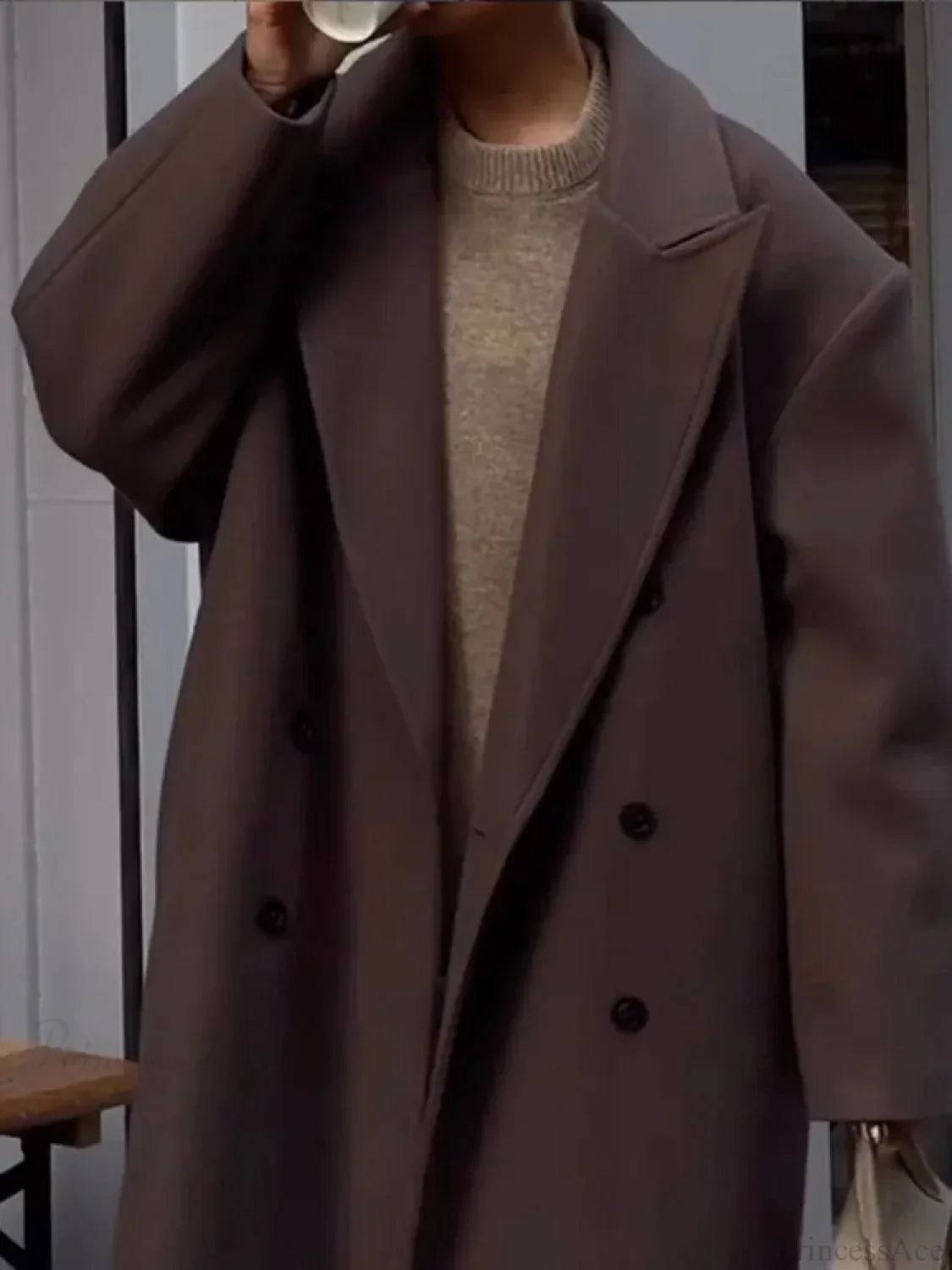 Solid Double-Breasted Turn-Down Overcoat image 6