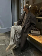 Solid Double-Breasted Turn-Down Overcoat image 1