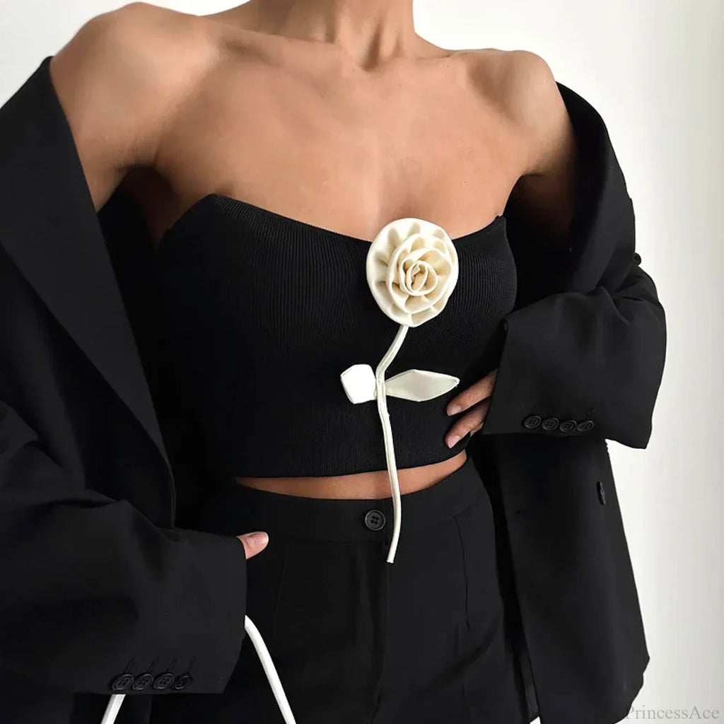 Solid Elegant Sleeveless Strapless Casual Flower Tube Crop Top image 3