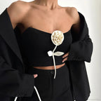 Solid Elegant Sleeveless Strapless Casual Flower Tube Crop Top image 3