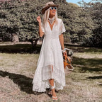 Solid Floral Short Sleeve Boho Dress image 1