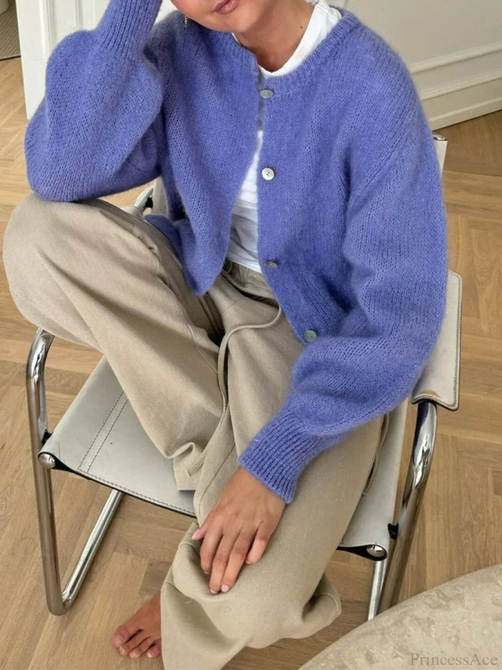 Solid Fuzzy Button Down Knit Cardigan image 2