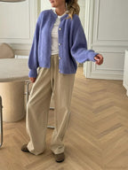 Solid Fuzzy Button Down Knit Cardigan image 3