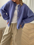 Solid Fuzzy Button Down Knit Cardigan image 4