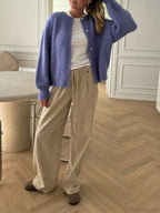 Solid Fuzzy Button Down Knit Cardigan image 5