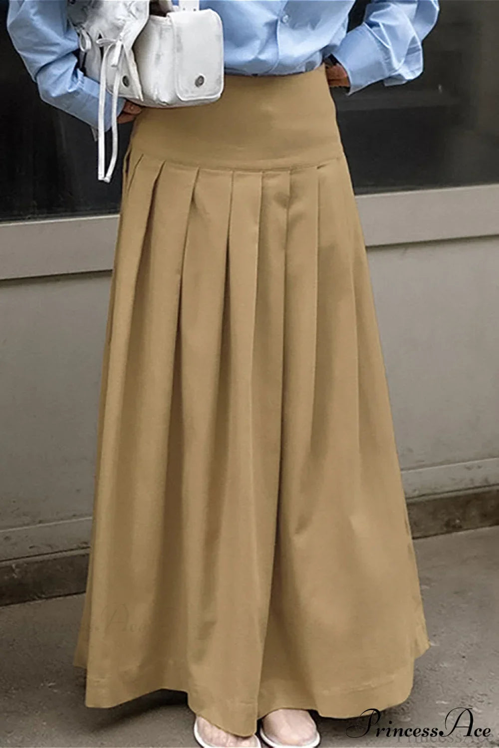 Solid High Waist Pleated Maxi Skirt image 1