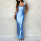 Solid Hollow Backless Satin Vacation Dress image 2