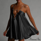 Solid Hollow V-neck A-line Mini Flared Dress image 2