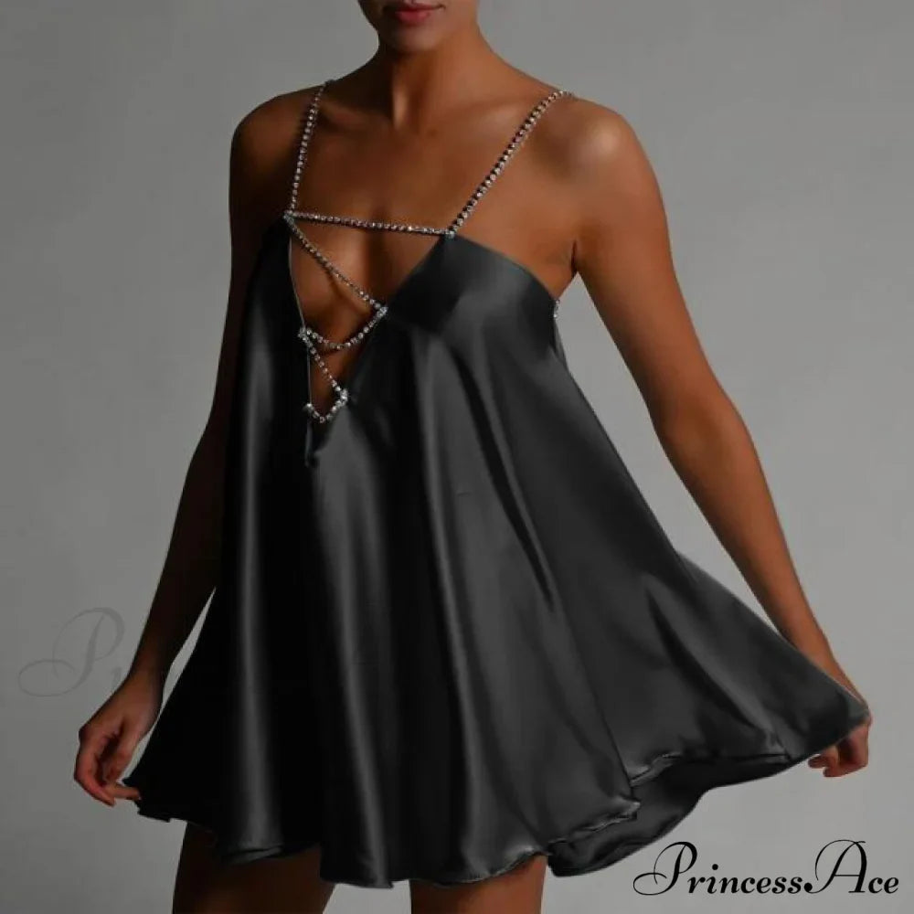 Solid Hollow V-neck A-line Mini Flared Dress image 2