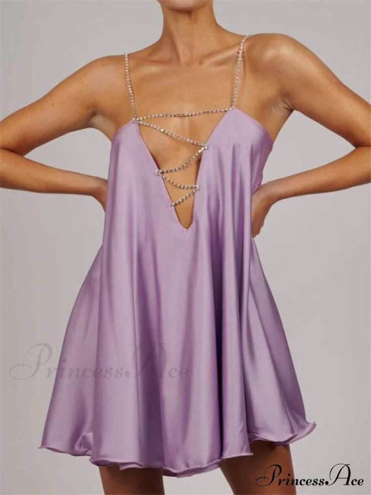 Solid Hollow V-neck A-line Mini Flared Dress image 3