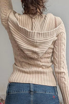 Solid Hooded Button Cropped Slim Sweater image 4
