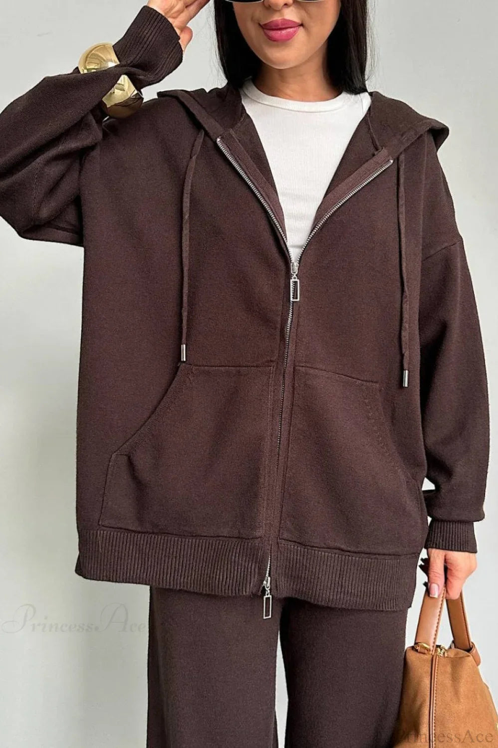 Solid Knit hooded Straight-Leg Two Piece Set image 6