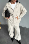 Solid Knit hooded Straight-Leg Two Piece Set image 1