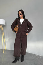 Solid Knit hooded Straight-Leg Two Piece Set image 5