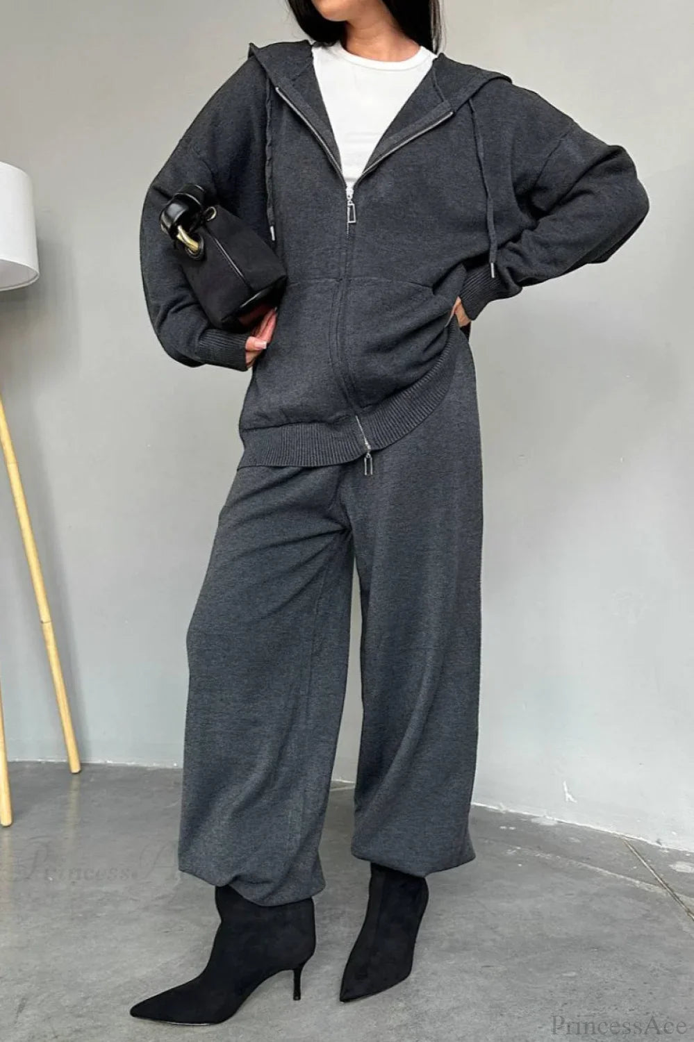 Solid Knit hooded Straight-Leg Two Piece Set image 4