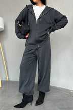 Solid Knit hooded Straight-Leg Two Piece Set image 4
