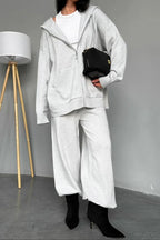 Solid Knit hooded Straight-Leg Two Piece Set image 3