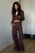 Solid Knit Short Zip Jacket Relaxed Pants Two Piece Set image 6